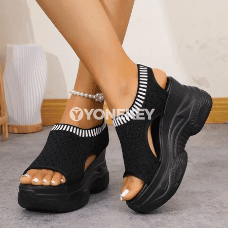 Zenanlar üçin platformaly ökjeli mesh sandallar