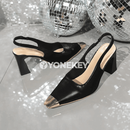 Zenanlar üçin klassik blok ökjeli açyk sandal, gaýyçly