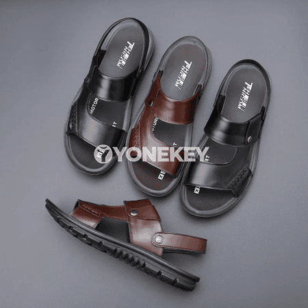 Erkekler üçin deri plýaž sandallary, ýumşak we slip-ons