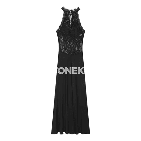 Zenanlar üçin ýeňsiz, dantelli slim fit ýazlyk oturylyşyk köýnegi