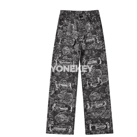 Erkekler üçin giň paçaly giň jean jalbar, ýaşlar üçin gündelik stil
