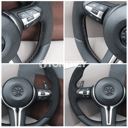 BMW F30/F10 üçin Alcantara rul sport bezegi, gök zolakly