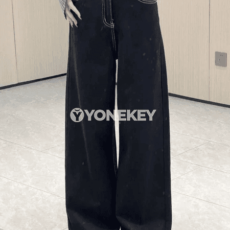 Zenanlar üçin ýokary belli giň göwrümli rahat jeans jalbar