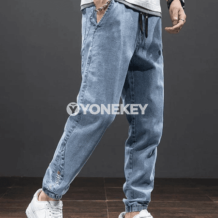 Erkekler üçin giň kesimli cargo jeans, ýaz-tomus