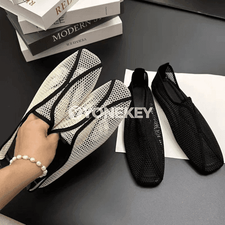Zenanlar üçin ýeňil mesh sandallar, kwadrat burunly tomus köwşi