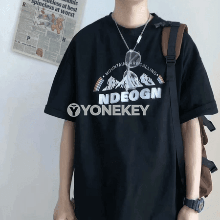 Erkekler üçin giň kesimli köýnek, dag şekilli çap, M-8XL