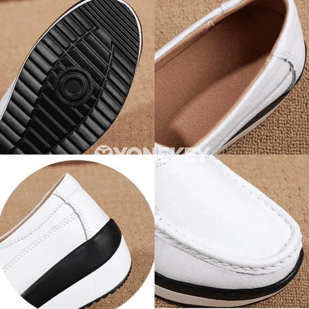 Zenanlar üçin rahat platformaly klassiki slip-on köwüşler, goňur we çal
