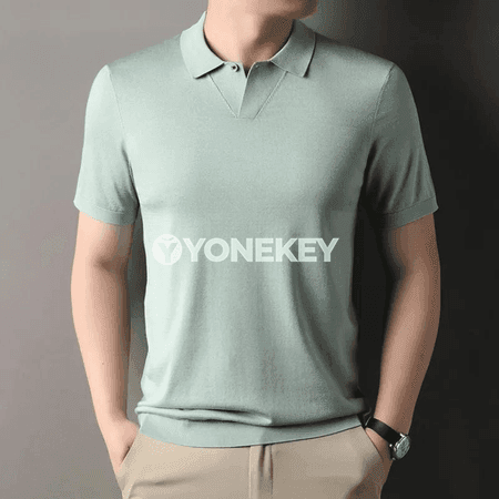 Erkekler üçin ýeňil, dem alýan polo futbolka, ýüpek dokaly gündelik stil