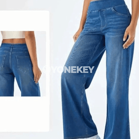 Zenanlar üçin ýokary belli giň paçaly rahat jeans balak