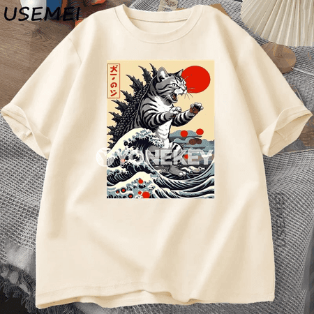 Catzilla Cat görnüşli erkekler üçin gysga ýeňli futbolka