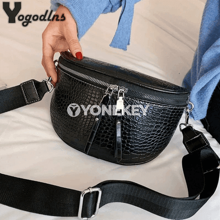 Zenanlar üçin lýuks crossbody sumka, chainli saddle model