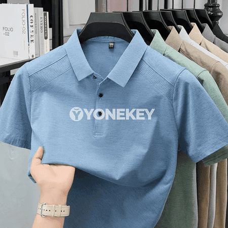 Erkekler üçin dem alýan panel polo köýnek, gysga ýeňli