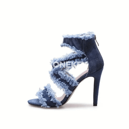 Zenanlar üçin ýazky ýokary ökjeli denim sandallar