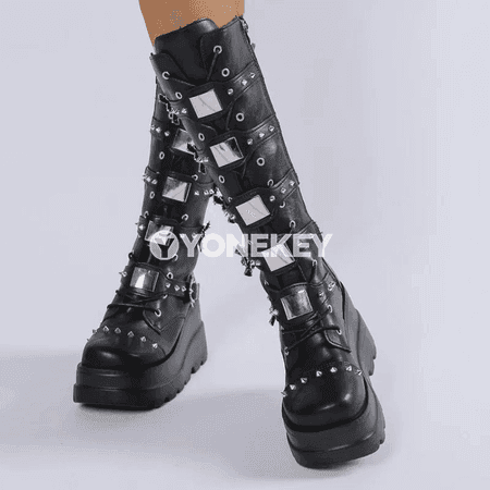 Aýallar üçin ýokary platformaly punk ädikler, zipli moda köwüş