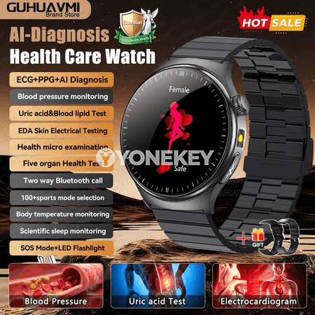 GUHUAVMI 1.75" AMOLED akylly sagat, ECG+PPG, NFC, saglyk gözegçiligi