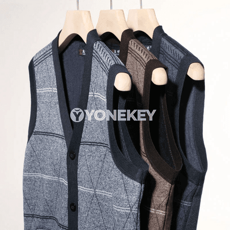 Erkekler üçin argyle ýeňsiz kardigan jilet, ýyly trikotaž