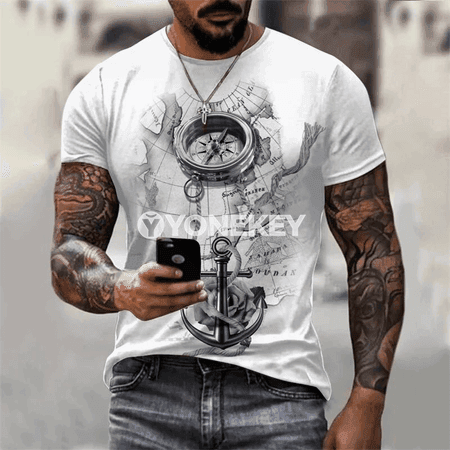 Retro kompasly köýnek, ýaz-tomus üçin giň kesimli erkek futbolkasy