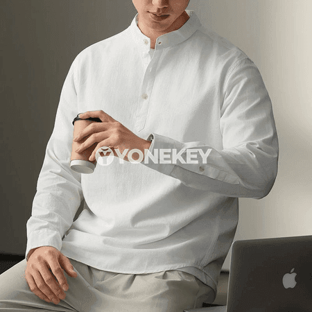 Erkekler üçin klassiki Henley boýun köýnek, ýeňli uzyn ýeňli