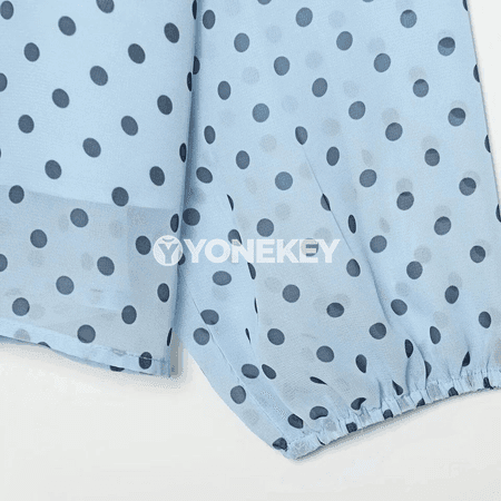 Zenanlar üçin polka nokatly elegan bluzka, ýazky ýeňli stil