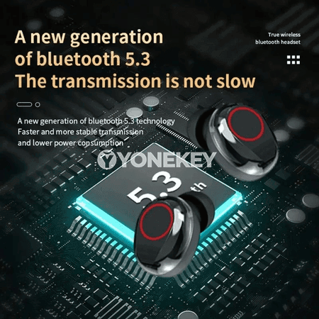 TWS simsiz Bluetooth nauşnikler, mikrofonly, sport üçin