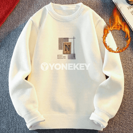 Erkekler üçin ýyly fleece switer, trikotaž, tegelek boýun, gündelik stil