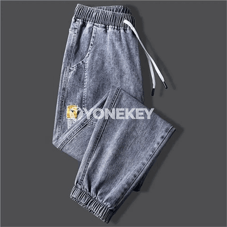 Erkekler üçin ýyly fleece jeans jalbarlar, giň kesimli, gyşlyk
