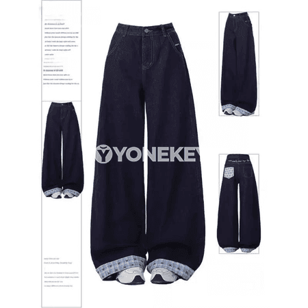Zenanlar üçin giň balakly ýokary belli denim jinsy balak