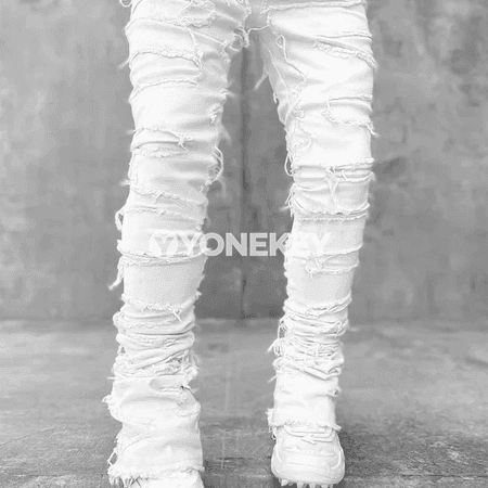 Erkekler üçin patchwork straýt jean balaklar, retro stil