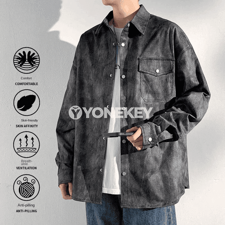 Erkekler üçin boýag effektli denim köýnegi, rahat kesimli