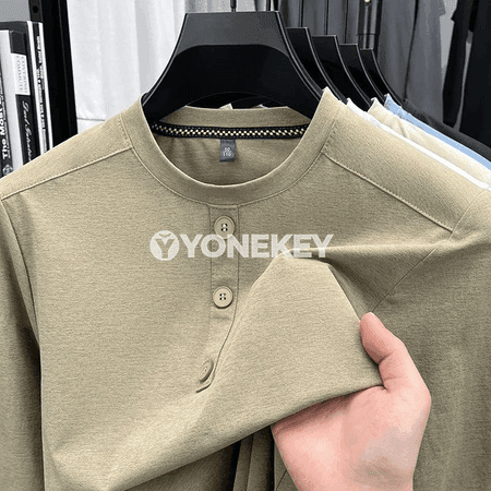 Erkekler üçin Henley boýunli ýumşak gündelik uzyn ýeňli futbolka