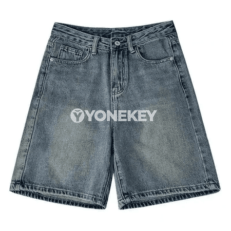 Retro ýokary belli denim şortikler, giň biçim, tomus üçin