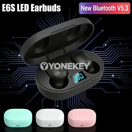 E6S simsiz Bluetooth naýnikler, mikrofonly TWS, sport üçin
