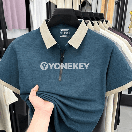 Erkekler üçin tomusky zipli polo köýnek, dem alýan ýeňil model