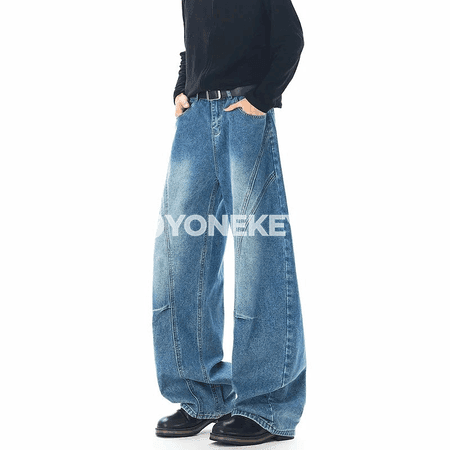 Erkekler üçin giň balak, vintage denim, giň paçaly, gündelik stil