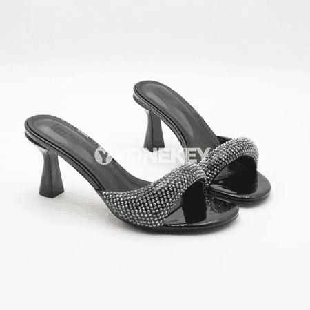 Aýal-gyzlar üçin beýikli rhinestone sandallar, açyk burunly şypbyk
