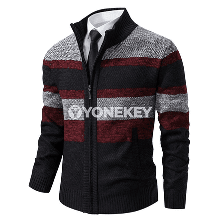 Erkekler üçin gyş cardigan sviter, ýokary boýunly, zipli