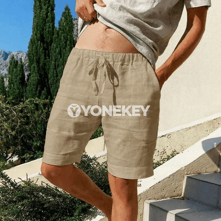 Erkekler üçin ýeňil keten ekin şortik, dem alýan ýazky model