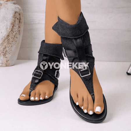 Aýallar üçin tomusky açyk barmakly denim sandal-boot