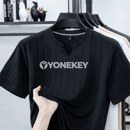 Erkekler üçin ýeňil, dem alýan goýy köýnek, gysga ýeňli