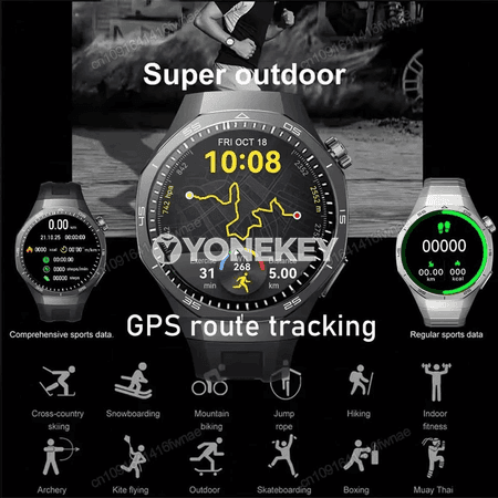 Akylly sagat Erkekler üçin AMOLED, GPS, Bluetooth jaňly, suw geçirmeýän