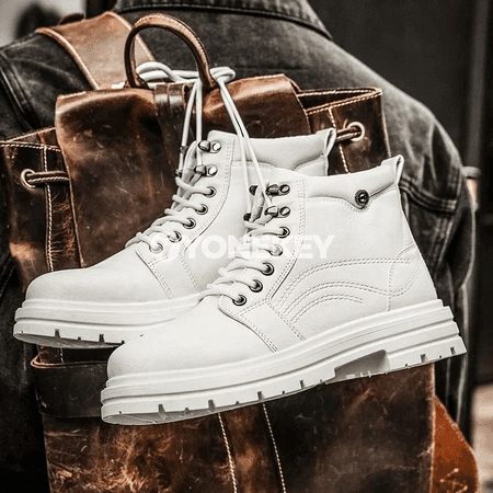 Erkekler üçin retro britan stilindäki deri ankle köwüşler, moda model