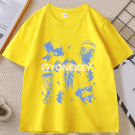 Deňiz janly-jandarly vintage futbolka, rahat gündelik stil