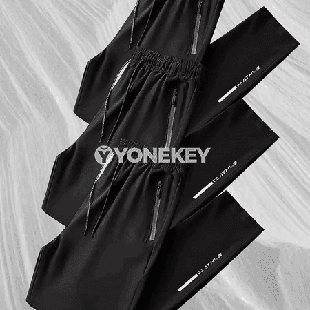 Erkekler üçin 3 bölek giň paçaly sport balaklary, elastik bili bilen