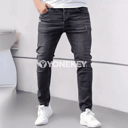 Erkekler üçin slim fit elastik jeans, dar kesim gündelik balak