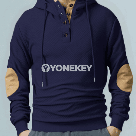 Erkekler üçin vintage jacquard Henley kapüşonly ýyly köýnek