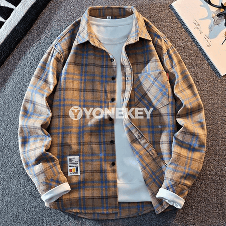 Erkekler üçin retro tartan flanel köýnegi, uzyn ýeňli gündelik model