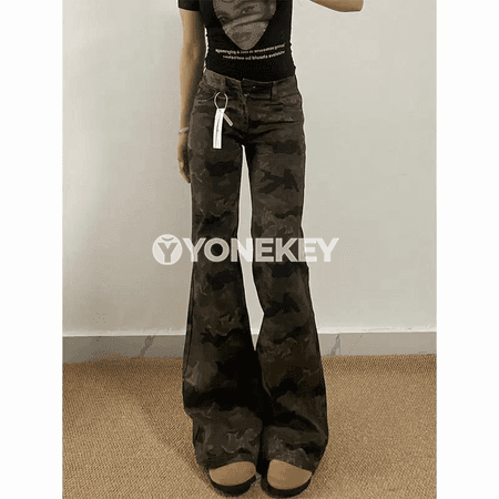 Zenanlar üçin giň kesimli ýokary belli denim balak