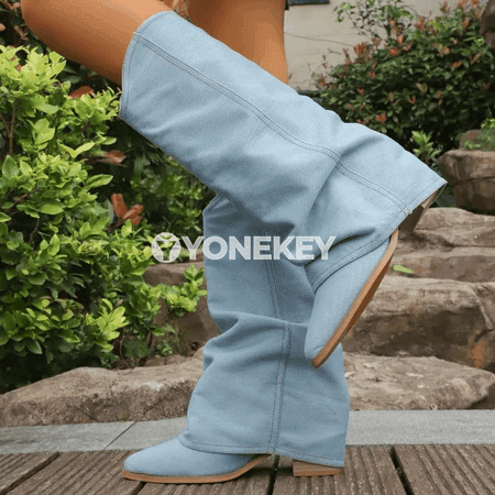 Aýal-gyzlar üçin modern ökjeli ankle ädikler, ýiti burunly, denim görnüş