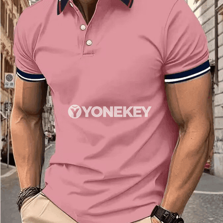 Erkekler üçin ýazlyk polo futbolka, gysga ýeňli, döwrebap stil