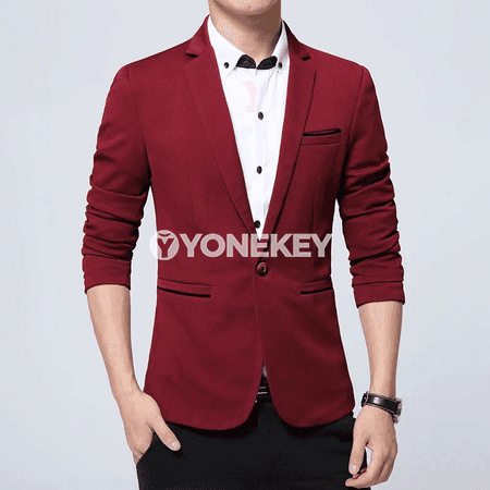 Erkekler üçin resmi blazer, bir düwmeli, slim fit, ýaz-küz
